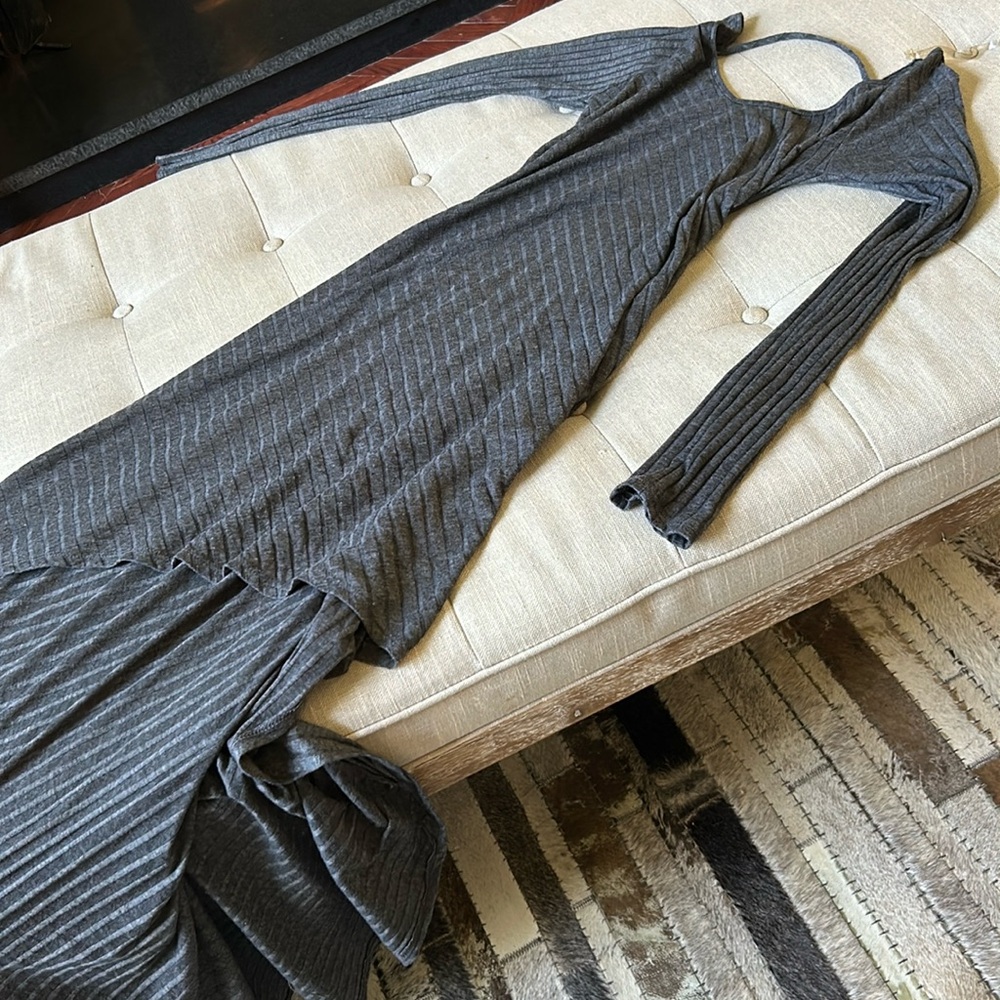 Loila Grey Ribbed High Low‎ Maxi LS Dress Size Large